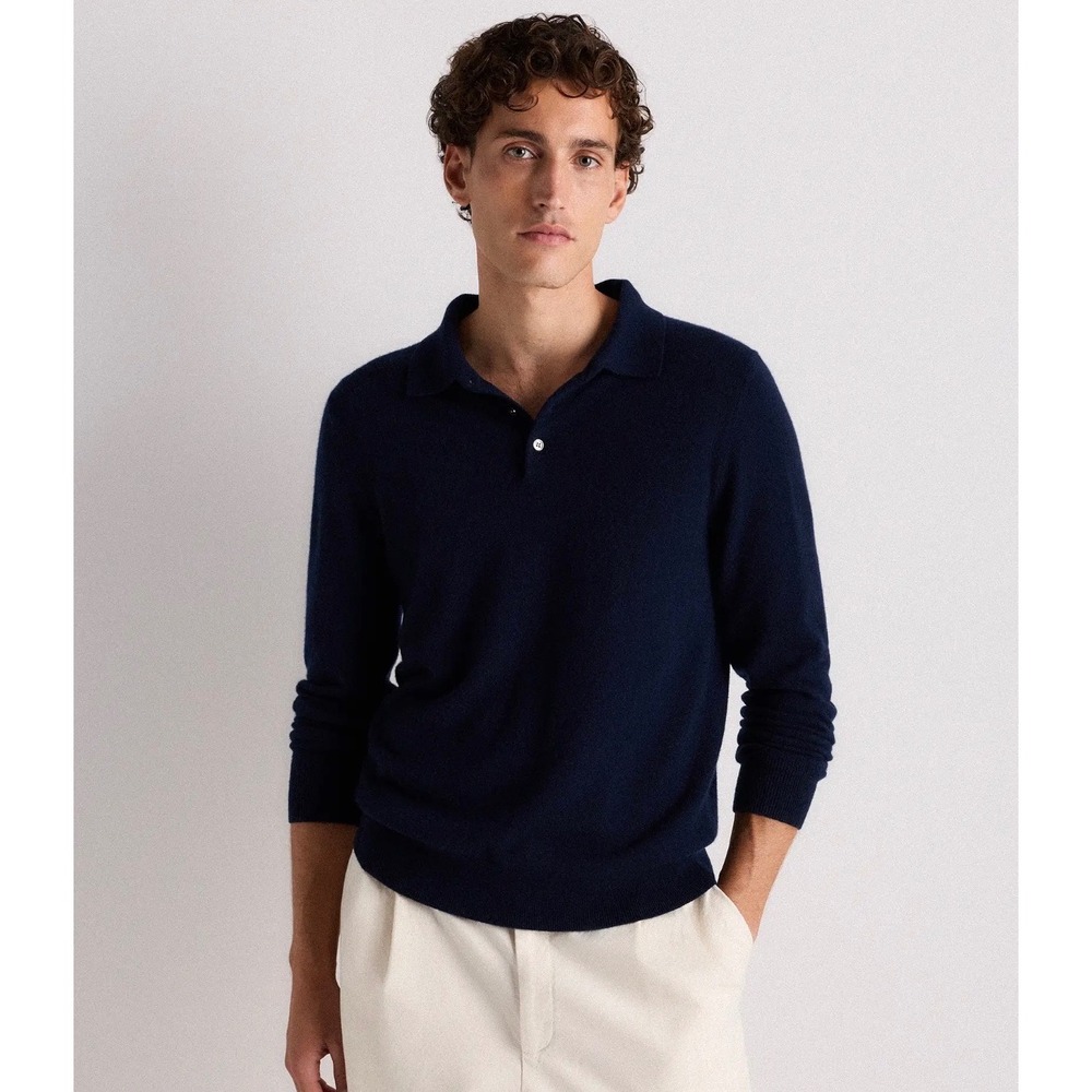 NEW Quince Mongolian Cashmere Polo Sweater Navy Blue XL LB22999-STIEC01-6503
